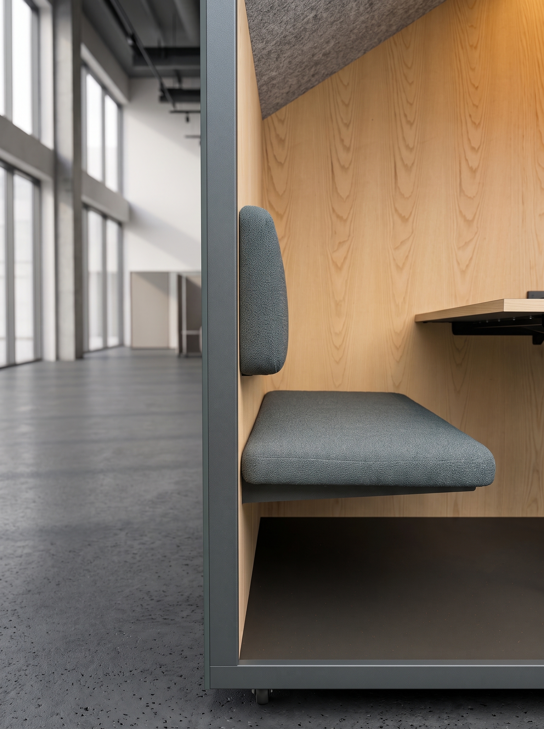 Floating bench inside TINY Pod